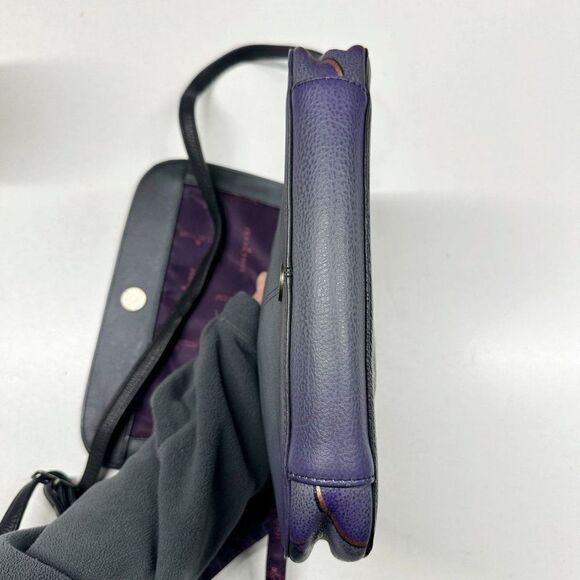 Anuschka Purple Black Floral Hand Painted Leather Crossbody Bag + Card Holder - Picture 4 of 15